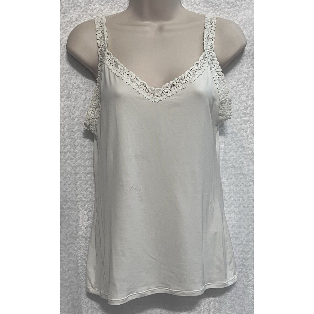 Y2K Lace Trim Tank Top Cami Bella Swan Elena Gilbert Paris Hilton Womens L White
